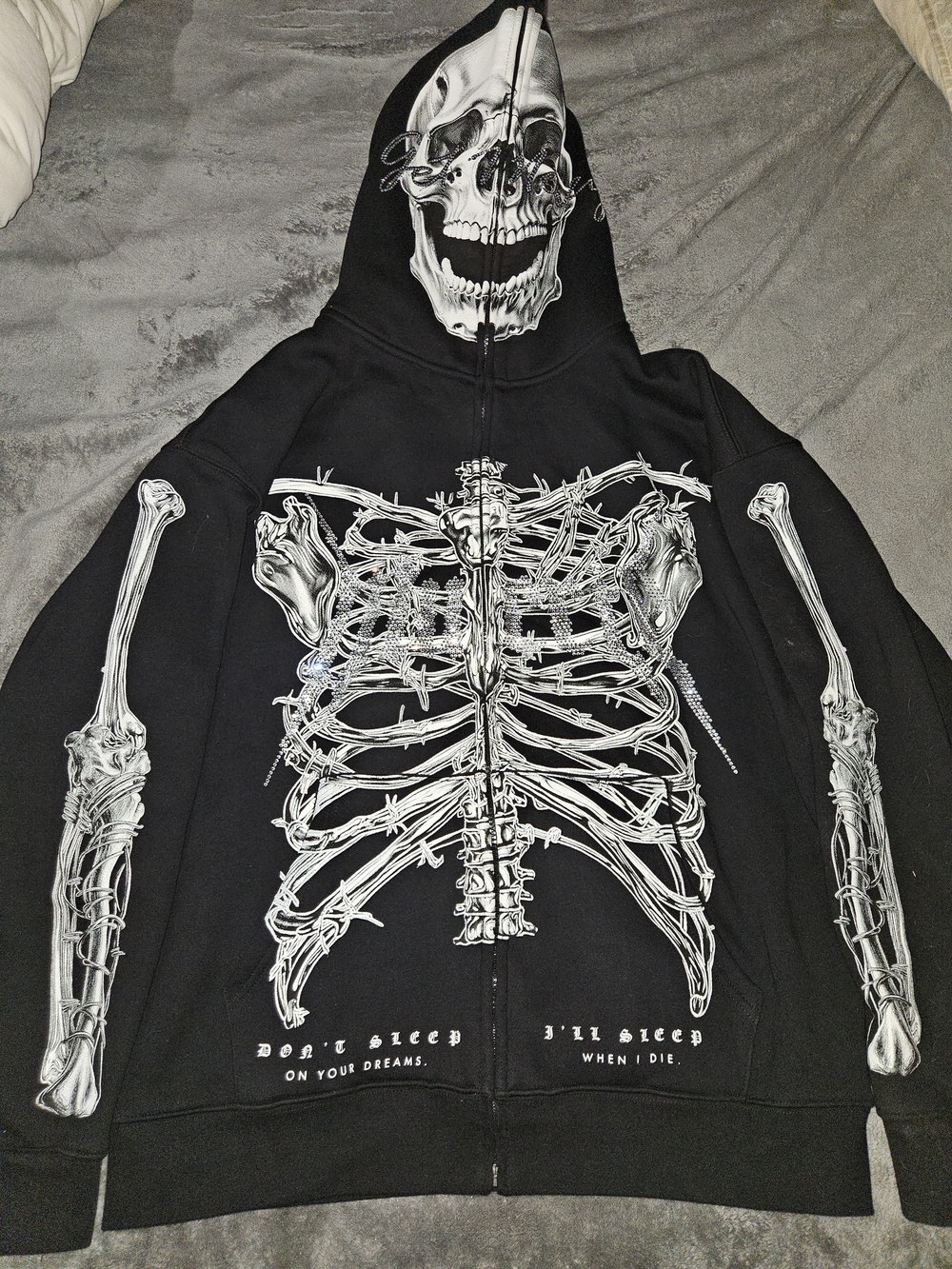 Black Skeleton Graphic Zip-Up Hoodie - Unbranded